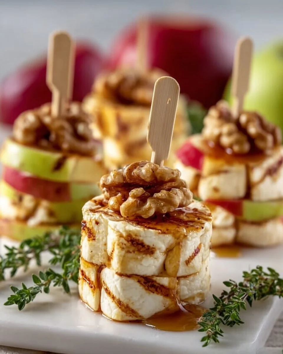Apfel-Camembert-Spieße mit Walnüssen