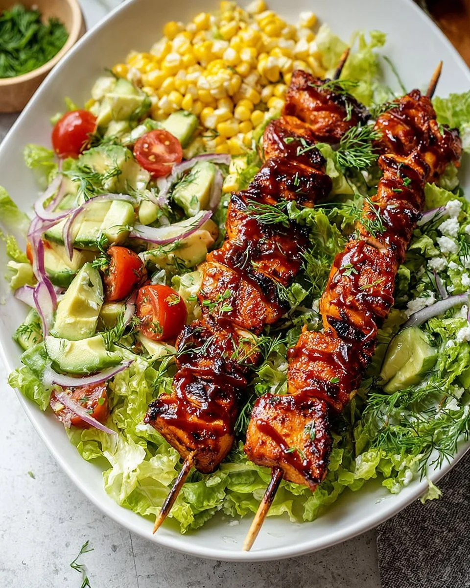 BBQ-Hähnchenspießsalat
