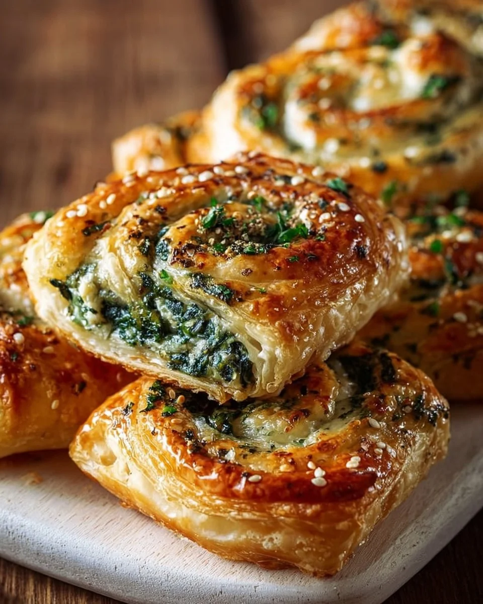 Blätterteigschnecken herzhaft vegetarisch mit Spinat &amp; Feta