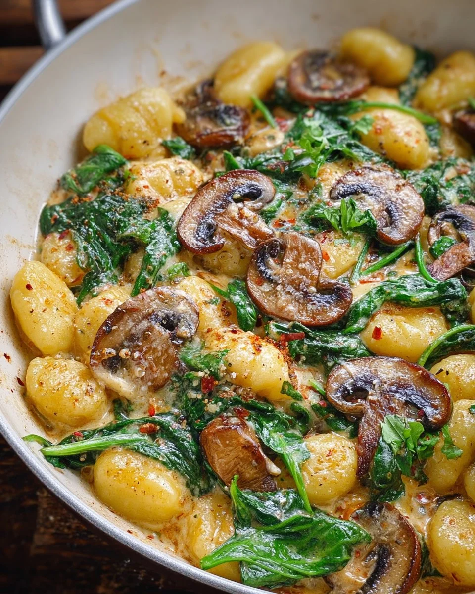 Cremige Spinat- und Pilzgnochi