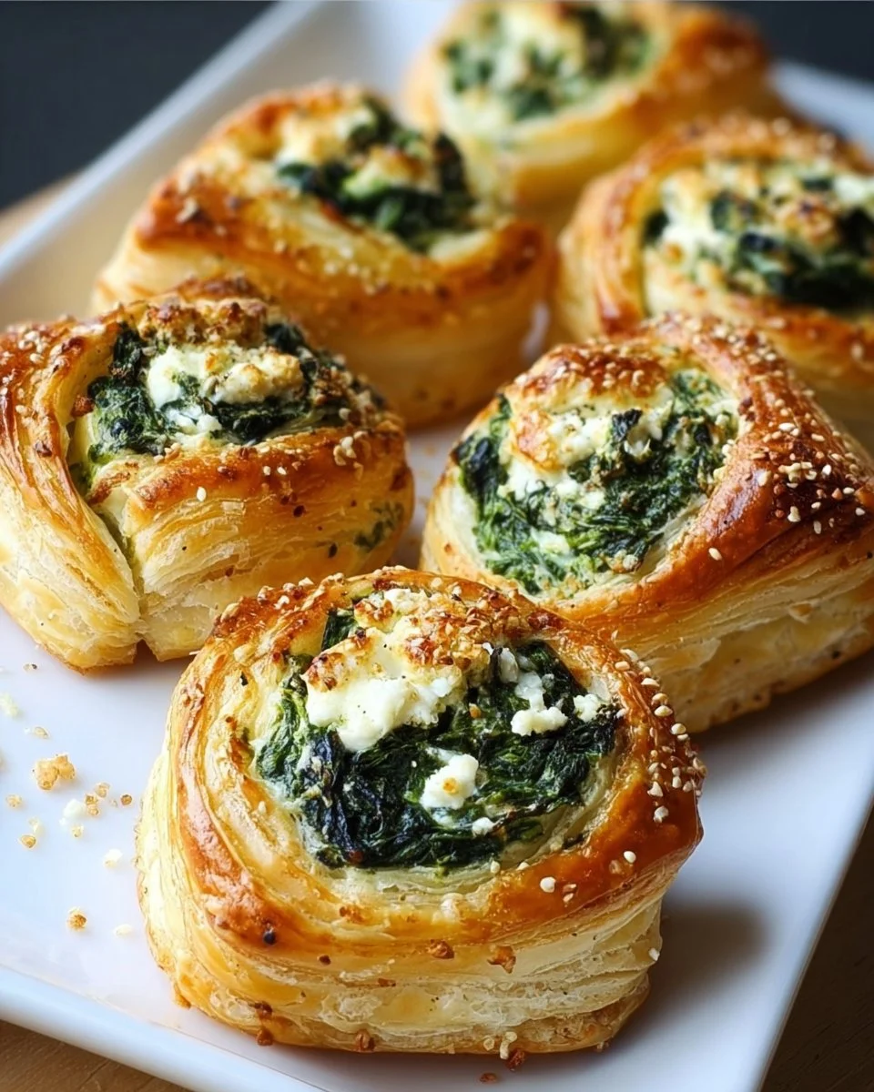 Crispy puff pastry bites with spinach and feta