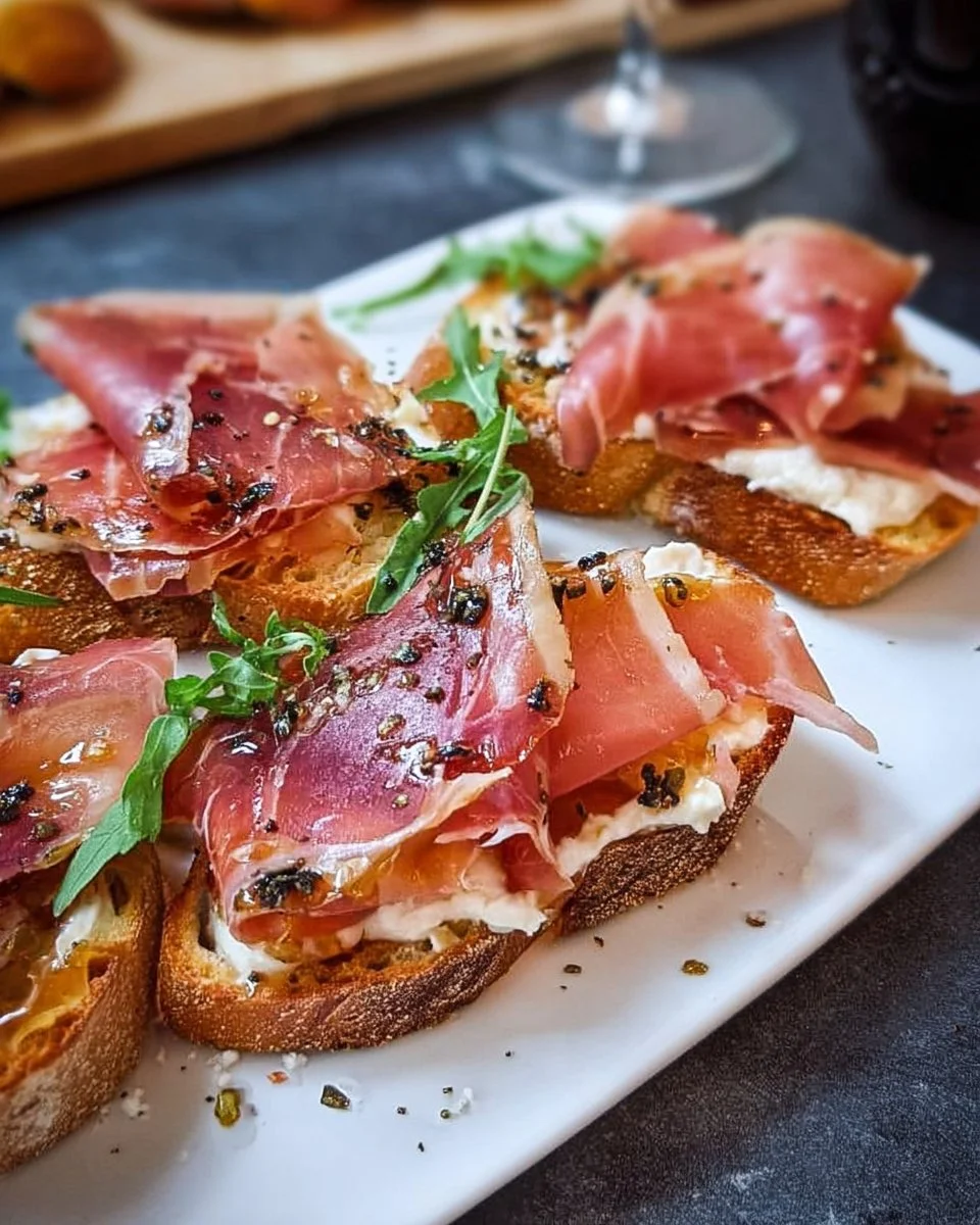 Crostini with bean puree and prosciutto