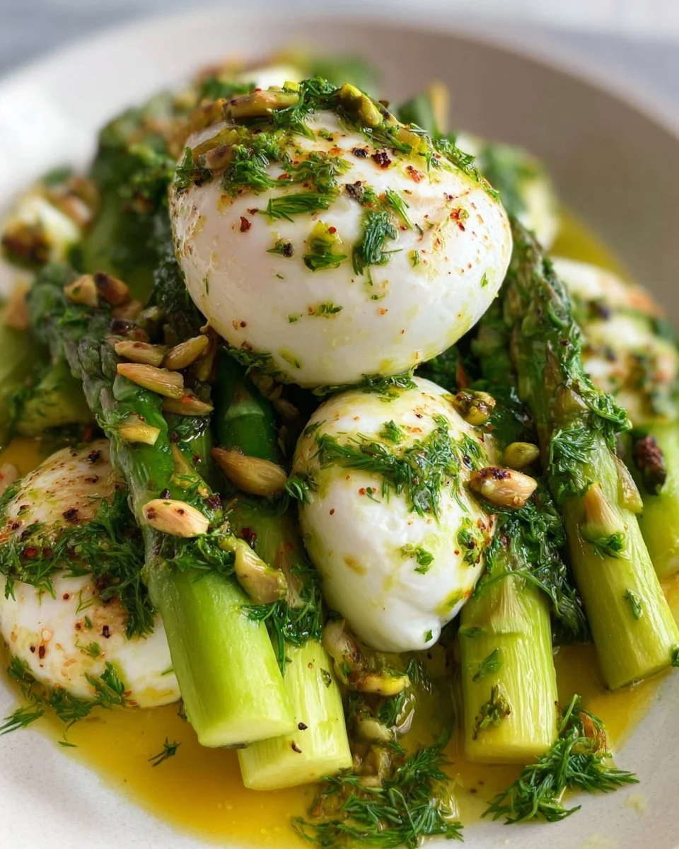 Fried Asparagus Salad with Burrata