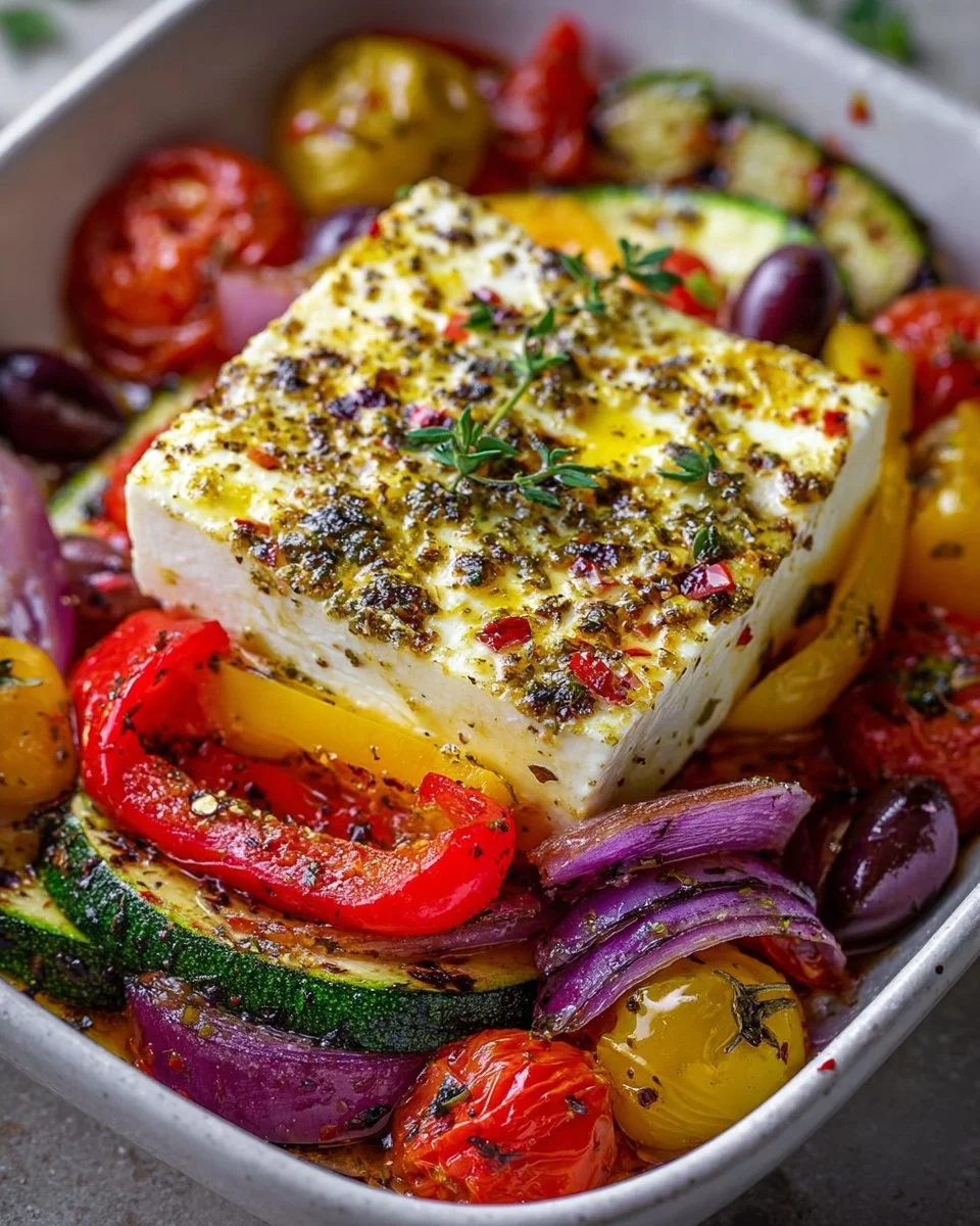 Gebackener Feta auf mediterranem Gemüse