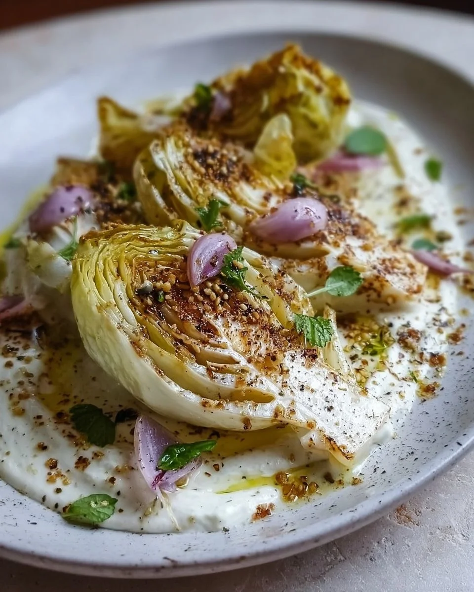 Gebackener Spitzkohl auf Tahini-Joghurt