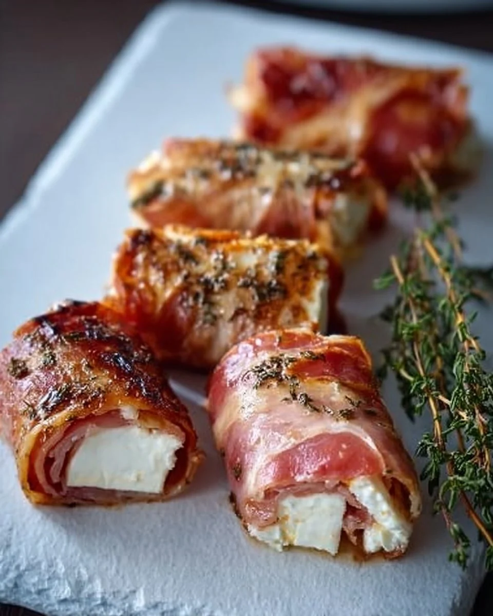 Gegrillte Feta-Schinkenröllchen