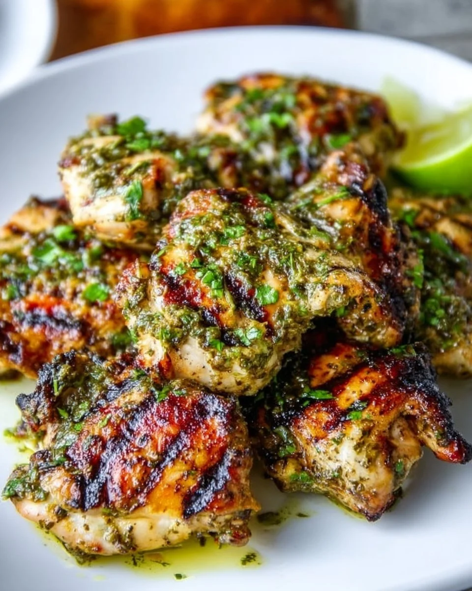 Grilled chicken thighs with coriander-lime marinade