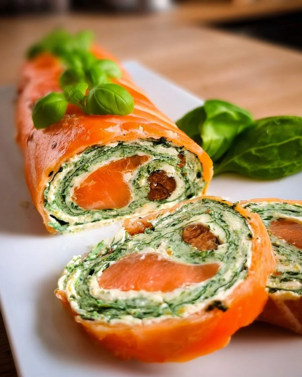 Low Carb Lachsrolle mit Spinat und Frischkäse