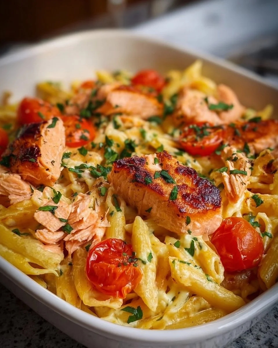 Ofen-Lachs-Pasta mit Tomaten