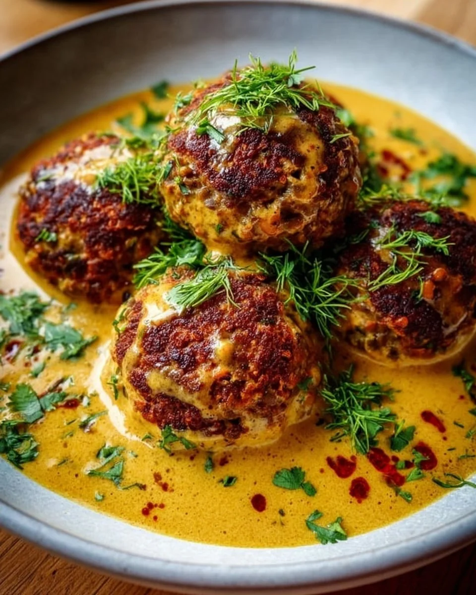 Vegane Linsenknödel in cremiger Curry-Sauce