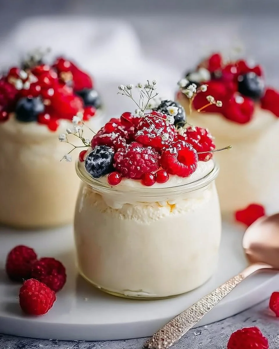 Vegane Vanille-Pudding-Mousse mit Beeren im Glas