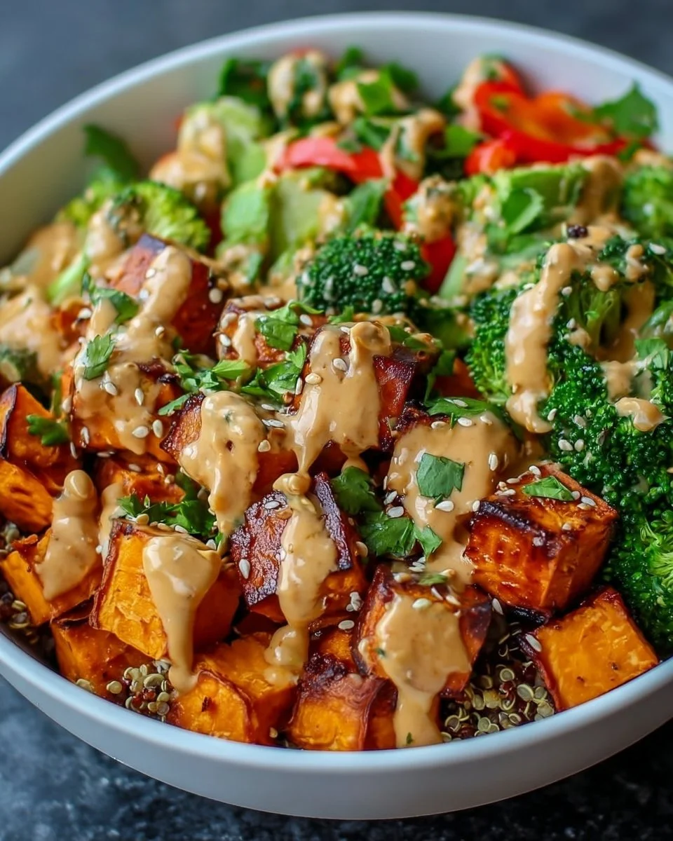 Buddha Bowl with Sweet Potatoes and Peanut Sauce