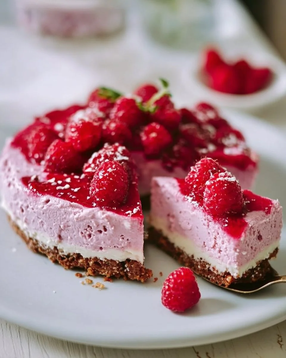 Dieser no-bake Himbeer-Käsekuchen ist süß, cremig und reichhaltig und kombiniert einen rohen Boden mit einem f…