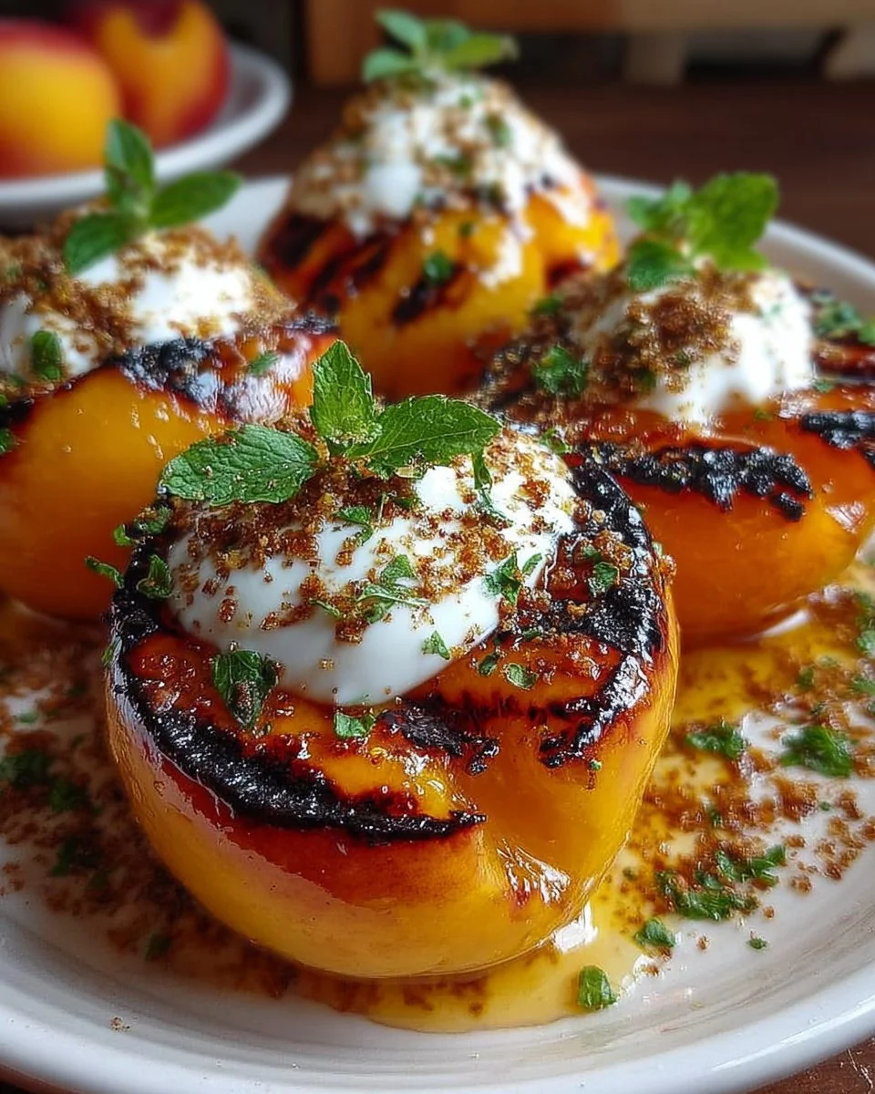 Gegrillte Pfirsiche mit Honig und Joghurt