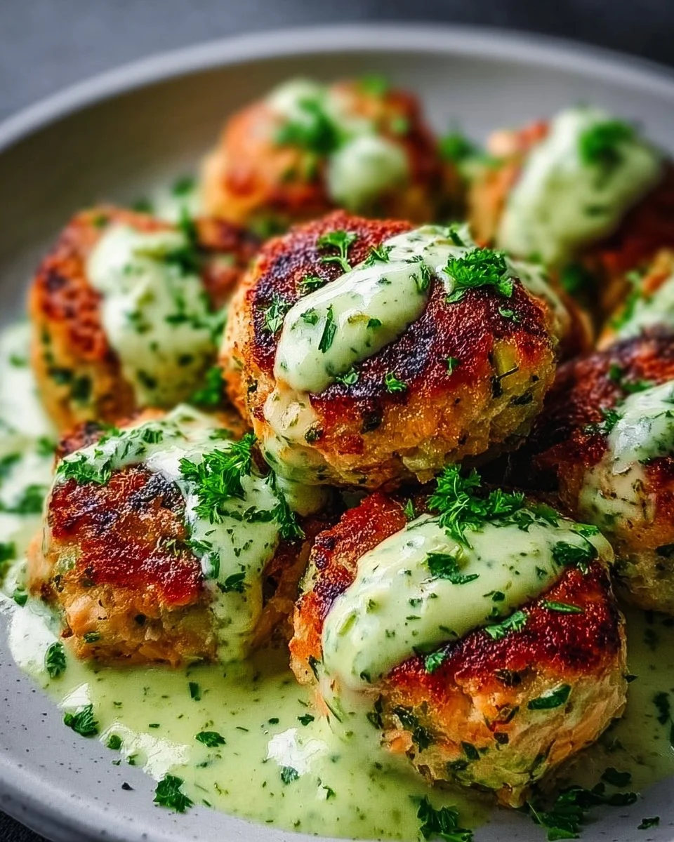 Lachs Bällchen mit Avocado Sauce
