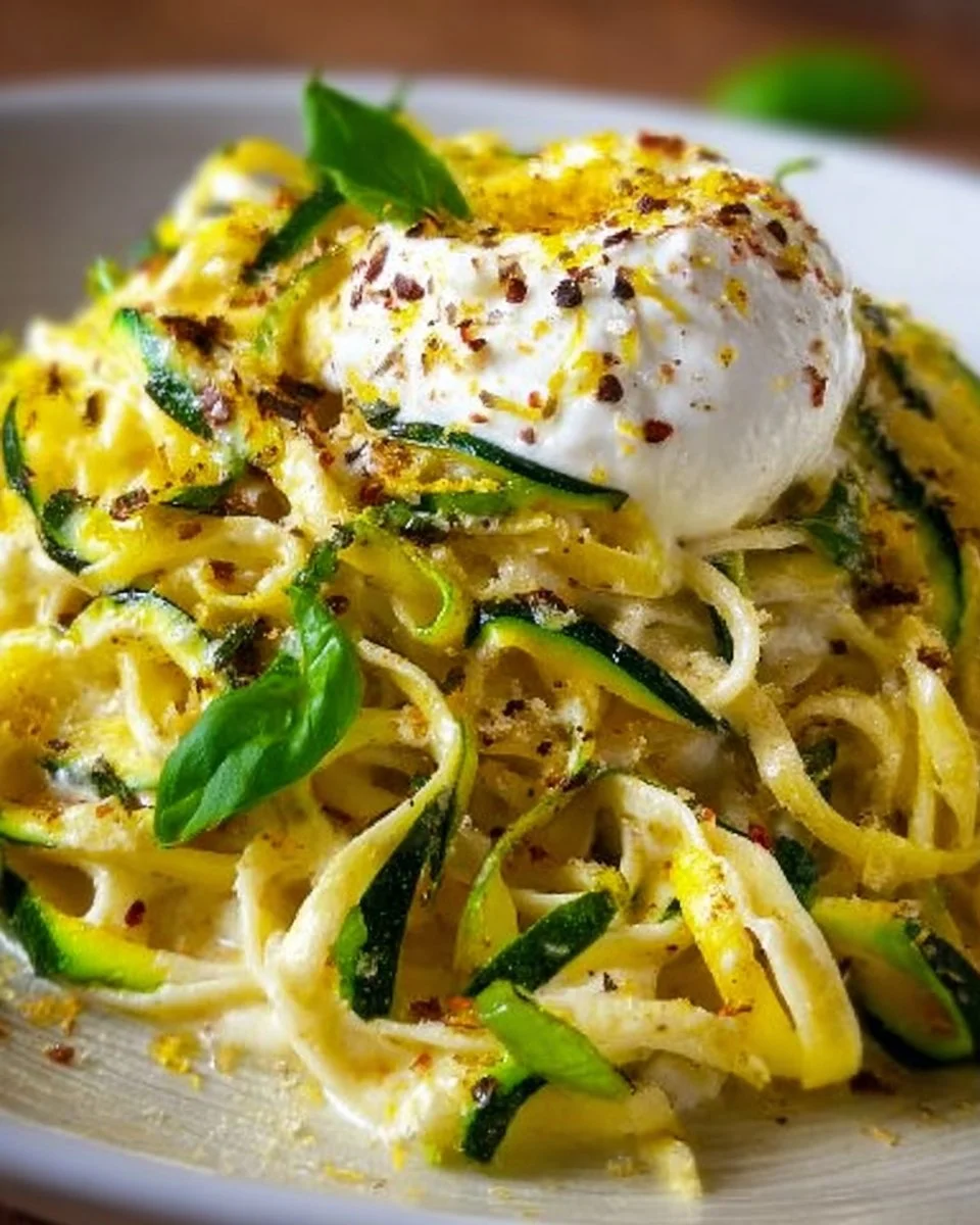 Zitronen-Zucchini-Pasta mit Burrata